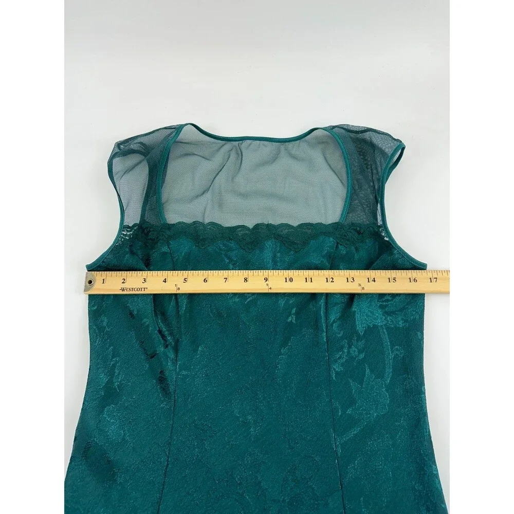 Victorias Secret Gold Label Emerald Green Satin Maxi Slip Gown Floral Jacquard L